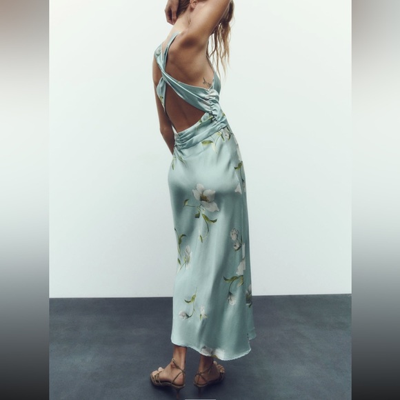ZARA FLORAL PRINT SATIN EFFECT DRESS - Picture 5 of 10